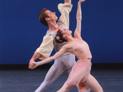 Megan Fairchild and Andrew Veyette in George Balanchine’s “Allegro Brillante” at the New York City Ballet. Photograph by Paul Kolnik