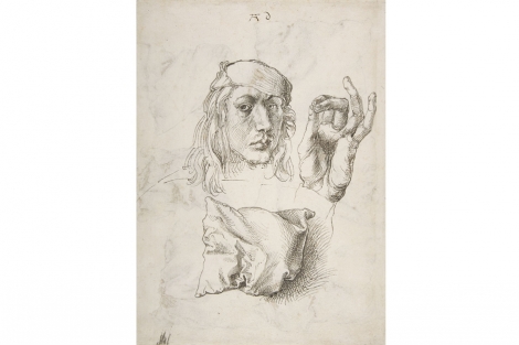 Albrecht Dürer (German, Nuremberg 1471–1528 Nuremberg)
Self-Portrait, Study of a Hand and a Pillow (recto); Six Pillows (verso)
1493