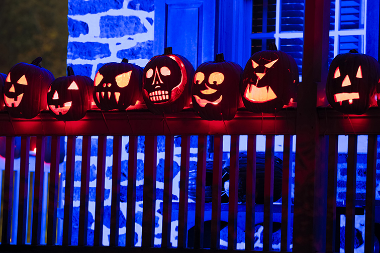 Pumpkins light up a porch railing at Van Cortlandt Manor in Croton-on-Hudson. Photograph by Tom Nycz