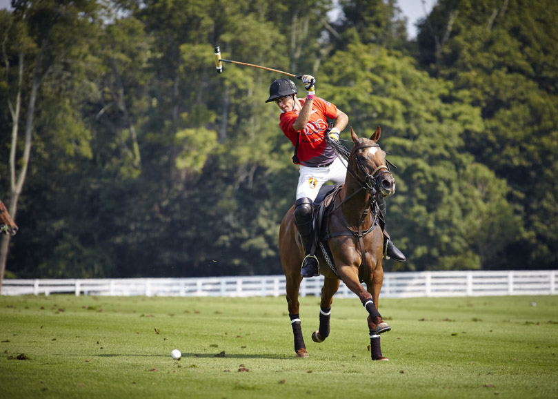 Team Audi’s Nic Roldan keeps his eye on the ball during an East Coast Open match at Greenwich Polo Club. Photograph by ChiChi Ubina. Photograph courtesy Greenwich Polo Club.