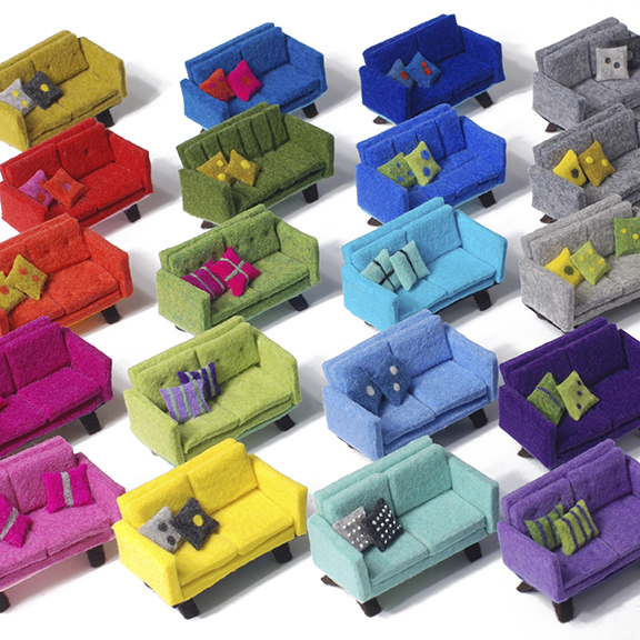 A colorful selection of Mid-Century Modern Couch Brooches from Danielle Gori-Montanelli. Photograph courtesy the Museum of Arts and Design.