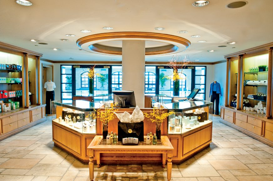 Entrance of the Spa at Charleston Place; a relaxing, urban sanctuary in the heart of Charleston. Photograph by Joe Vaughn. Courtesy Hotel Belmond Charleston.