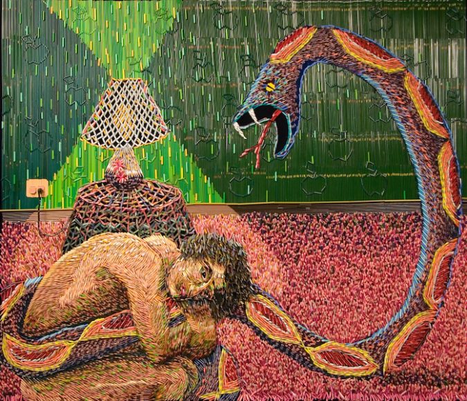 Federico Uribe’s “Dangerous Love,” reproduced in “Federico Uribe: Watch the Parade” (Skira), out Tuesday. Photograph by Morris Moreno.  Note its kinship with Anne-Louis Girodet de Roussy-Trioson’s.