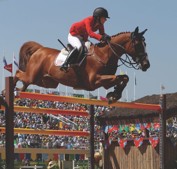Lucy Davis aboard Barron during her silver medal-winning run at the 2016 Summer Olympics in Rio de Janeiro.  Photograph by Fernando Frazão/Agência Brasil.