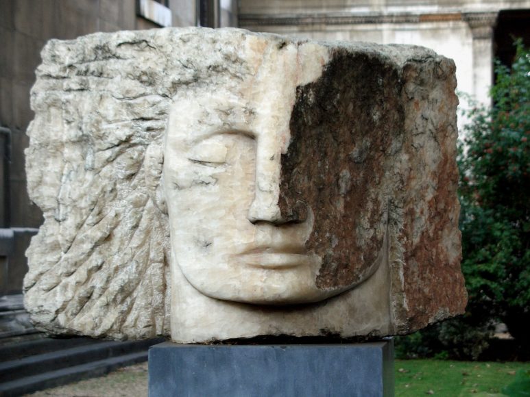 Emily Young’s sculpture of the archangel Michael at S. Pancras New Church in London commemorates the victims of the July 7, 2005 bombings in that city and the victims of all violence.