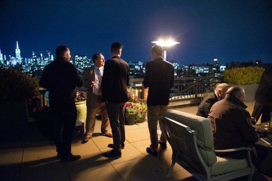 Smokers braved the cold of the Soho Grand Hotel terrace to savor Highclere Castle Cigars. Photograph by John Rizzo.