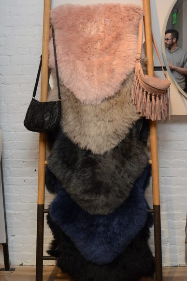 Colorful sheepskin pelts at Burkelman are ideal for everything from a baby’s room or to a throw over a chair. 