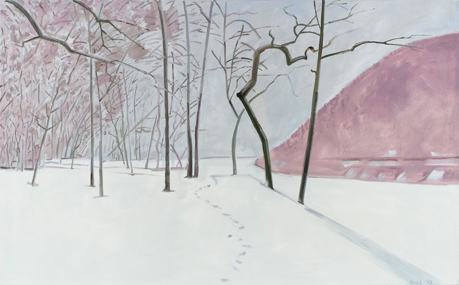 Lois Dodd’s “Water Gap, Last Snowfall, March 2003,” (2003), oil on linen. 30 x 48 inches. © Lois Dodd, courtesy Alexandre Gallery, New York.