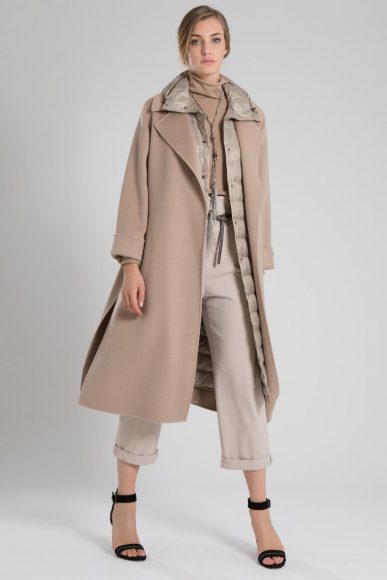 WOOL AND CASHMERE DOUBLE HANDMADE COAT AND DOWN VEST. Courtesy Peserico.