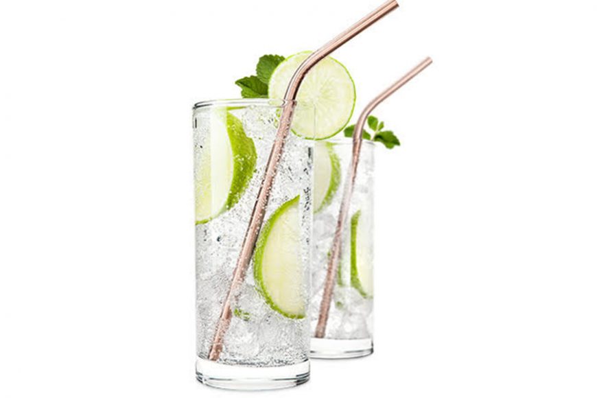Copper-plated stainless straws by Viski come in straight and “bendy.” Images courtesy Viski.
