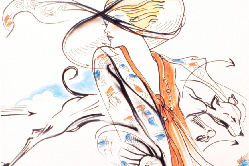 Antonio Lope’s “Female Figure With Hat and Borzoi Dog” (1975), marker pastel. Courtesy Society of Illustrators.