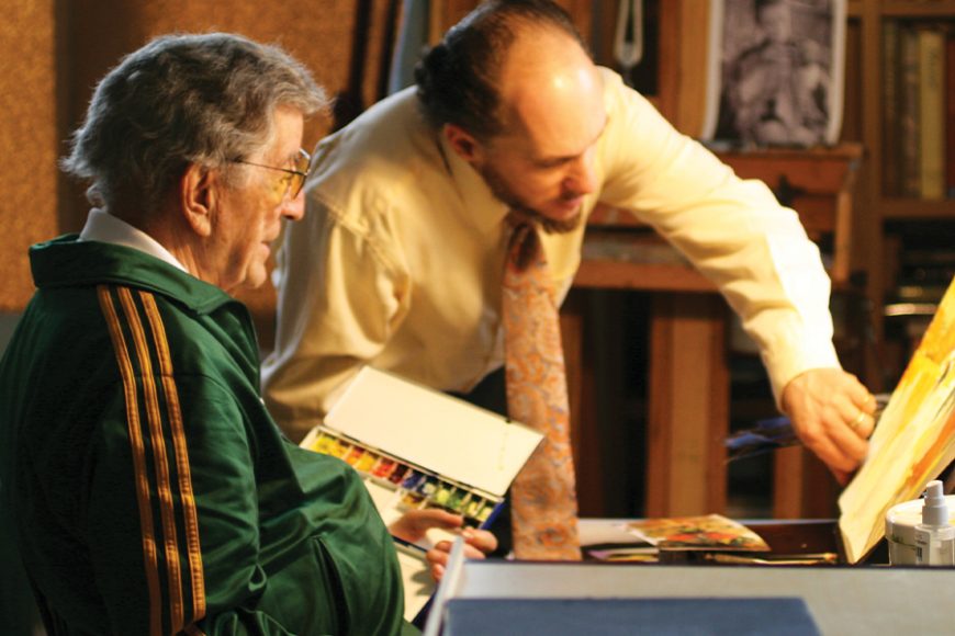 Tony Bennett work with his teacher Frank L. Porcu, an instructor at The Art Students League of New York in Manhattan. Courtesy The Art Students League of New York.