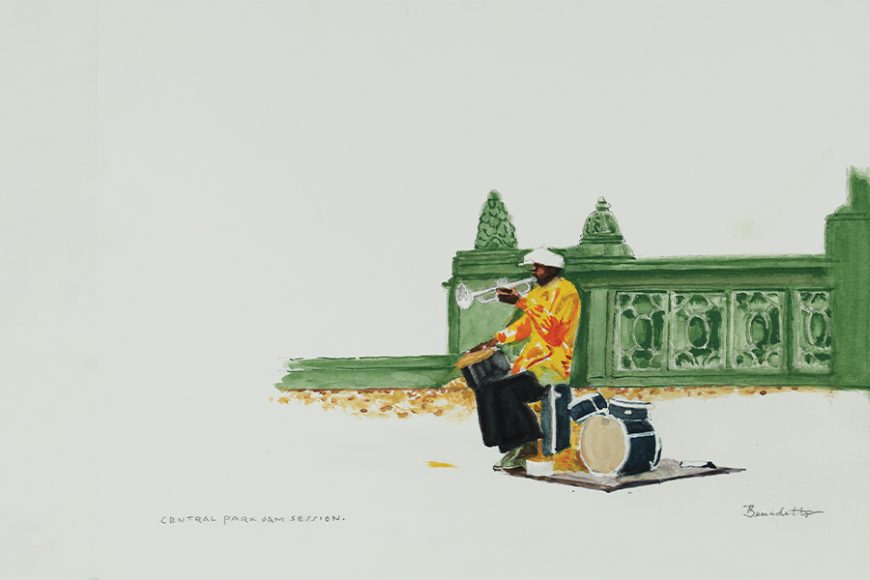 Anthony Benedetto’s “Central Park Jam Session,” watercolor. 