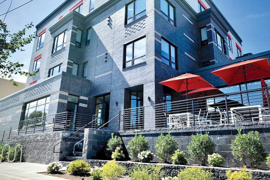 Exterior of Maple & Rose at the Grand Street Lofts in Mamaroneck.  