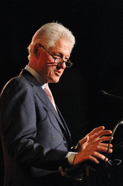 President Bill Clinton speaks at the Holly's Angels Gala for Making Headway Foundation at Cipriani in New York City.   The benefit honored the memory of  Holly Lind. Making Headway provides medical and social service support for pediatric brain and spinal chord cancer patients and their families.