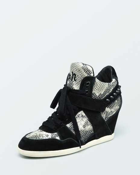 Ash Bisou lace-up, high-top wedge sneaker, $225, available at Bloomingdales.com. Image courtesy Bloomingdale’s.