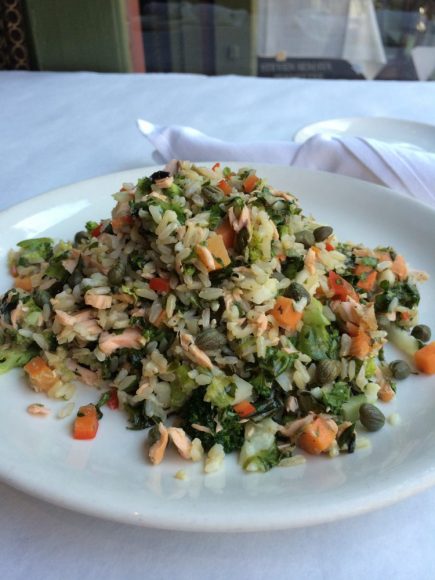 Strada 18’s Chopped salad of grilled salmon and brown rice. Photograph courtesy of Strada 18 apizza e vino.