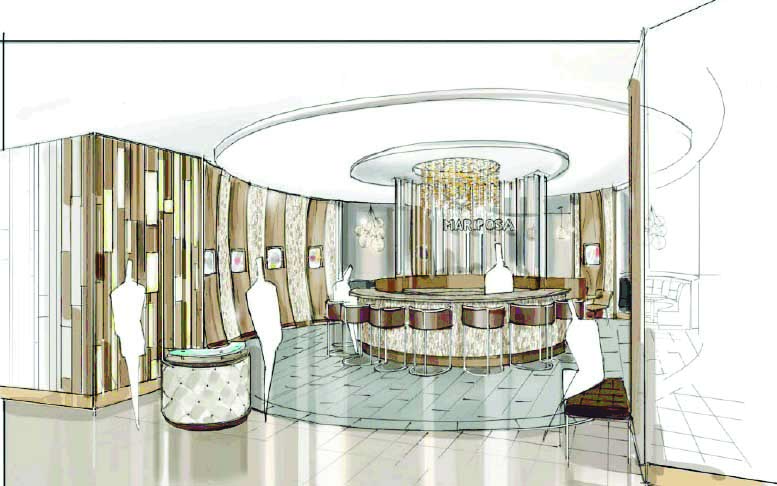 Rendering of the bar at Mariposa, the new restaurant in Neiman Marcus, The Westchester, White Plains. 
