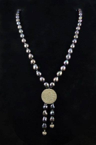 36-inch graphite Akoya pearl lariat with champagne diamonds, $1,925.