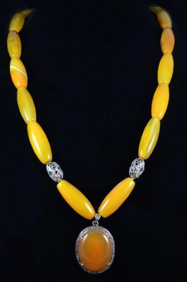 Yellow druzy quartz necklace with hematite and champagne diamond beads, $2,457.