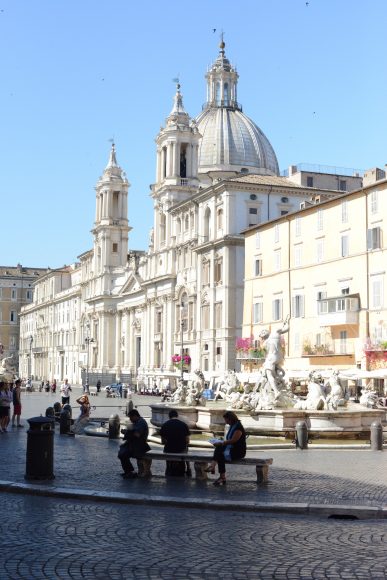 Piazza Navona in Rome basks in the early morning sun.