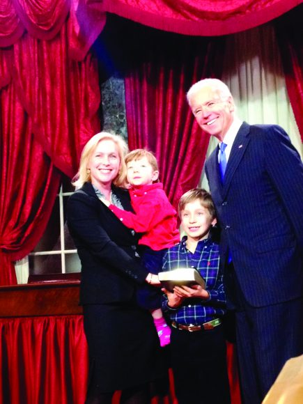Swearing in with Vice President Joe Biden along with sons Henry and Theo.