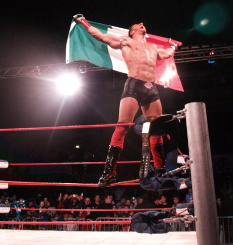 Romeo, aka Giovanni Roselli, defeated Vampiro for the 2006 Nu-Wrestling Evolution heavyweight title in Palermo, Italy. Photograph courtesy of Giovanni Roselli.