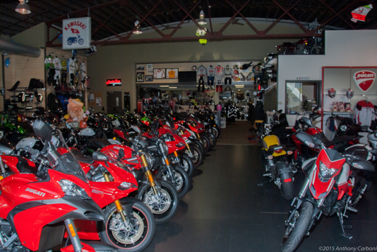 Ducatis on display at Hudson Valley Motorcycles.