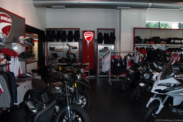 Ducatis on display at Hudson Valley Motorcycles.