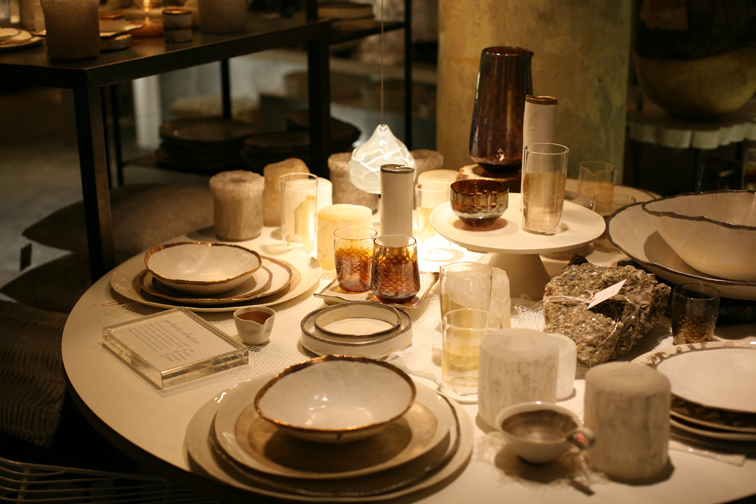 A display of Jan Burtz dishware on the “inspiration” floor at ABC Carpet & Home.