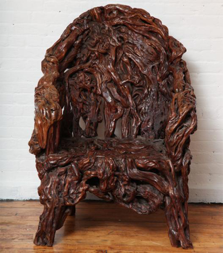This chair and several others like it are made from full, natural root formations and were acquired by Randolph and his son Harlan on one of their recent product excursions through eastern Asia.