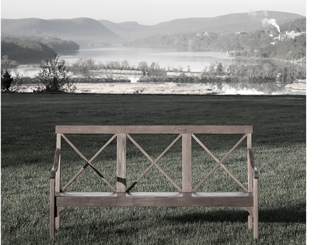 A Munder-Skiles bench fits right into the landscape of Boscobel House and Gardens. Image courtesy Munder-Skiles.