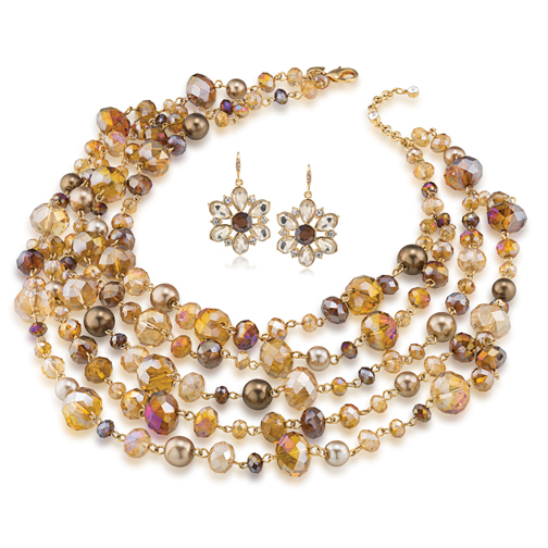 Carolee’s Top of the Rock Collection not only taps into fall’s trends – brown hues and mixed-media elements – but also supports the work of the Breast Cancer Research Foundation.