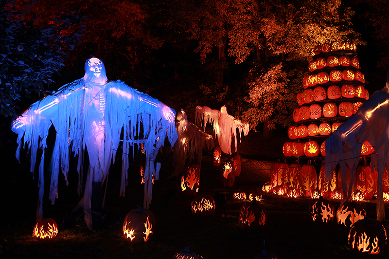 Ghosts surround a pumpkin bonfire at “The Great Jack O’Lantern Blaze” in Croton-on-Hudson. Photograph by Jennifer Mitchell