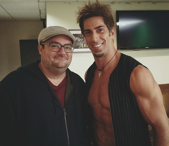 Giovanni Roselli, right, on the “Saturday Night Live” set with cast member Bobby Moynihan. “Saturday Night Live” photograph courtesy of Giovanni Roselli.  