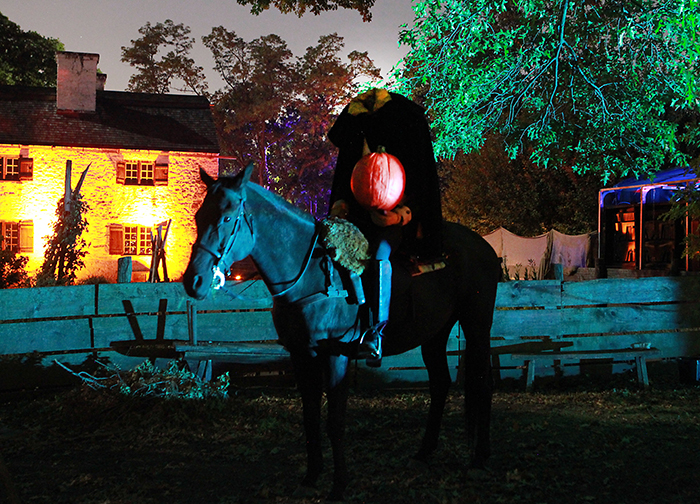 The Headless Horseman at the “Horseman’s Hollow” haunted attraction at historic Philipsburg Manor in Sleepy Hollow. Photograph by Jennifer Mitchell