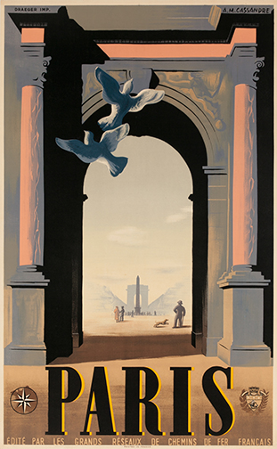 A.M. Cassandre illustrated this 1935 Paris travel poster. Image courtesy of the International Vintage Poster Fair.