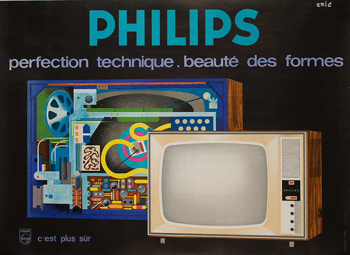 This circa-1960s advertising poster for Philips Television was illustrated by the artist known as Eric. Image courtesy of the International Vintage Poster Fair.