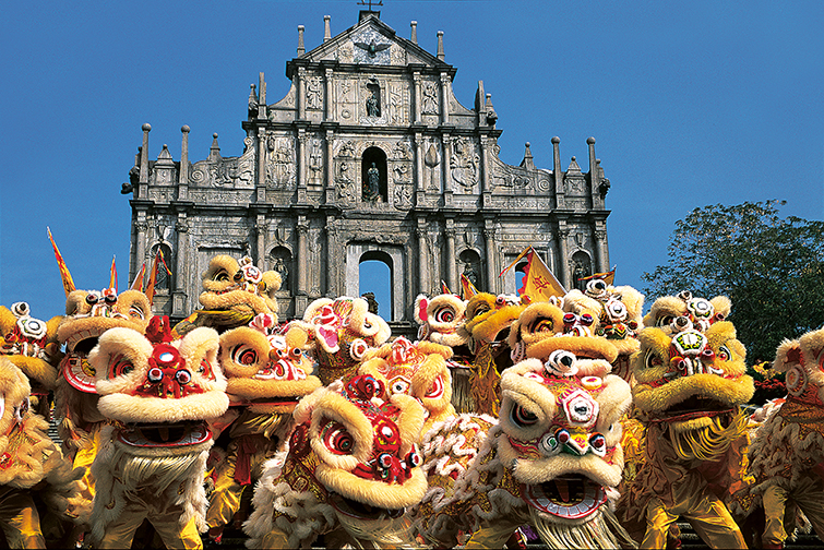 Ruins of St. Paul’s with performers on Macau. Courtesy Macau Government Tourist Office