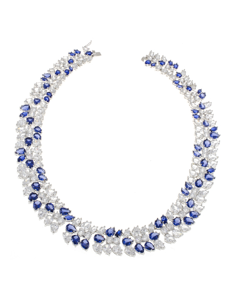 The Statement Collar Necklace ($939) from the CZ by Kenneth Jay Lane collection features cubic zirconia and rhodium-plated brass. Photograph courtesy of CZ by Kenneth Jay Lane.
