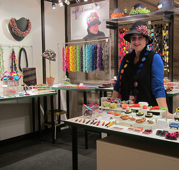 Danielle Gori-Montanelli, a designer of felt jewelry, is participating in the Grand Central Holiday Fair in Manhattan. Photograph by Mary Shustack.