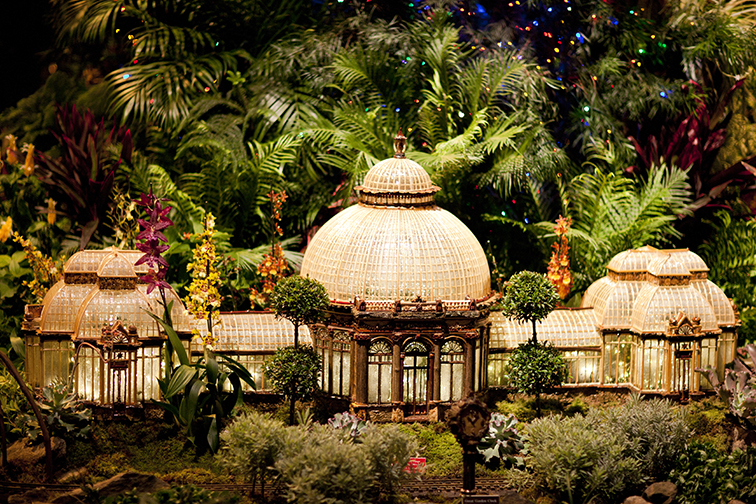 Replica of The New York Botanical Garden’s Enid A. Haupt Conservatory in the “Holiday Train Show.”  Photograph courtesy of The New York Botanical Garden. 