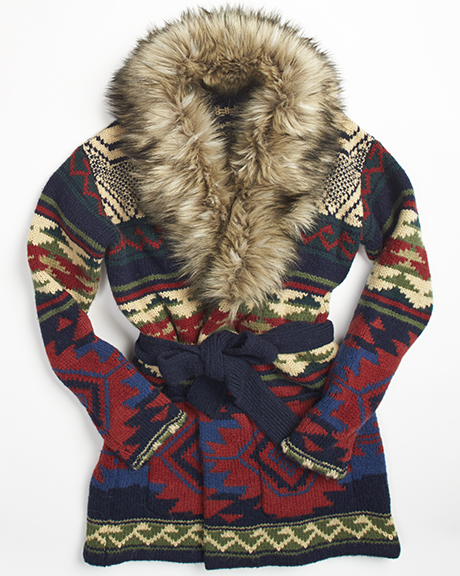 Snuggle up in this selection from the Ralph Lauren Women’s Après Ski collection, the Lauren Ralph Lauren Navajo Cardigan ($398). Photograph courtesy of Ralph Lauren.