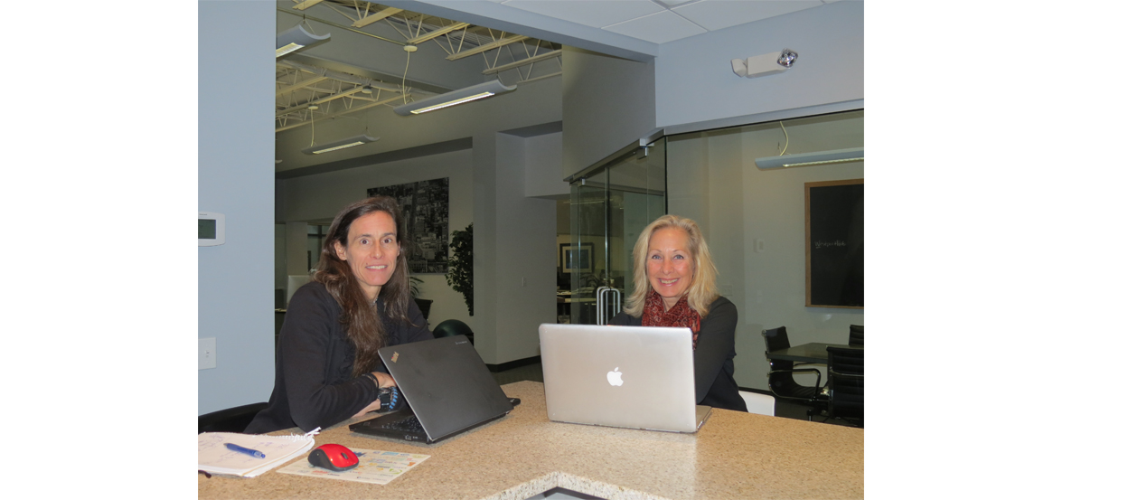 Jennifer Gabler, left, and Janice Collins, right, cofounders of The Refinery at their work space in Westport. Photograph by Colleen Wilson.