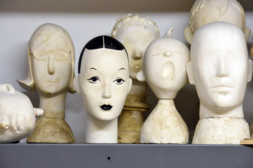 A collection of mannequin heads designed by Ralph Pucci. Photo from September 2015. Photograph by Bob Rozycki.
