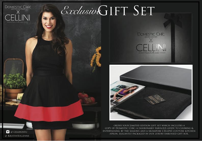 For the holidays, Bloomingdale’s is carrying the Holiday Exclusive “Domestic Chic”/ Cellini Box Set, which includes Kristin Sollenne’s cookbook and signature apron in Dolce, for $99. Photograph courtesy Kristin Sollenne.