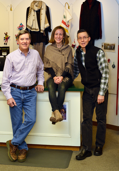 Jim, Kelly and David on the second floor of their Katonah store. Photograph by Bob Rozycki.