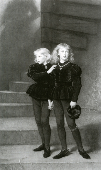 Samuel Cousins’ 
“The Princes in the Tower” (mezzotint), after John Everett Millais’ 1878 painting. National Portrait Gallery.