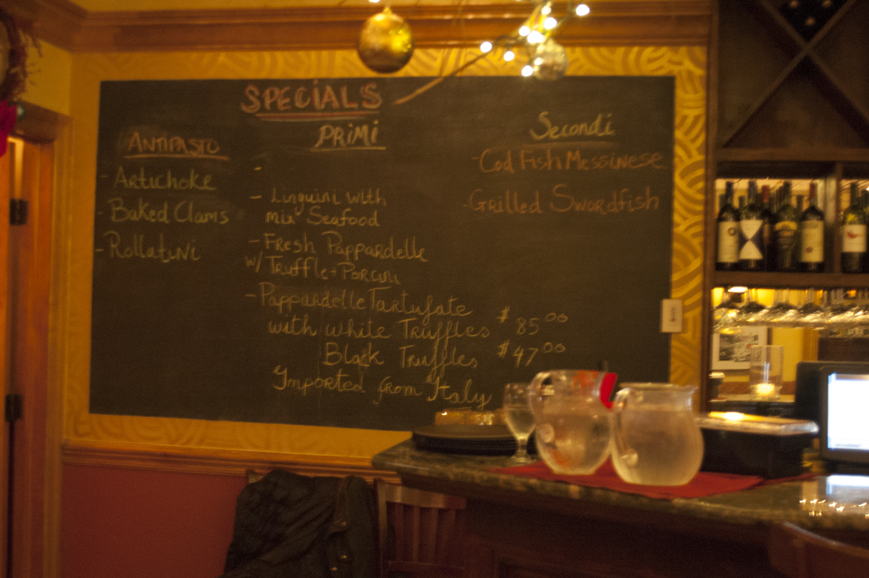 Rosa’s features fresh specials displayed on a large chalkboard near the bar. Photograph by Danielle Brody.