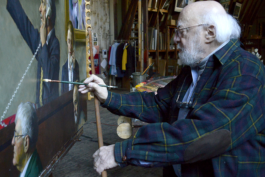 Artist Daniel Greene at work in his North Salem studio. Photograph by Bob Rozycki.